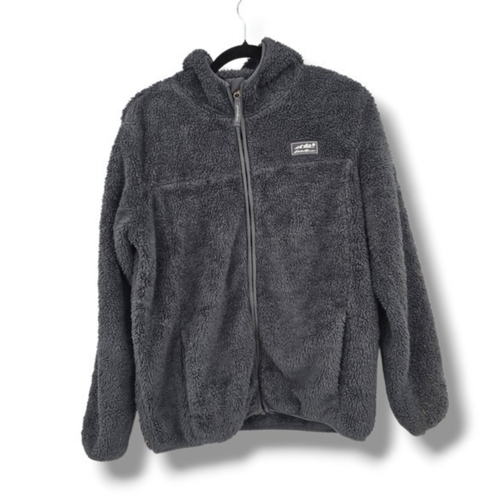 Eddie Bauer Kids Gray Fleece Full Zip Jacket Outdoor Sherpa Coat XL(16)